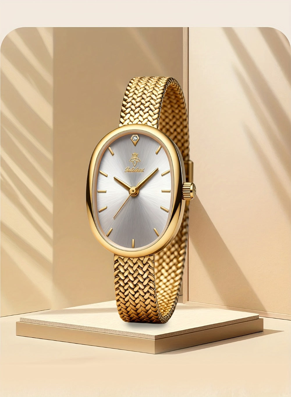 Women's Quartz Watch - 's Elegant Oval Dial Leaf Pattern Bracelet Strap with Gift Box, Stylish - product detail view 22