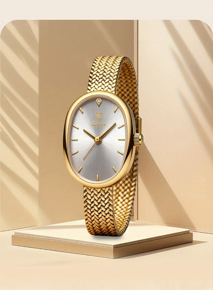 Women's Quartz Watch - 's Elegant Oval Dial Leaf Pattern Bracelet Strap with Gift Box, Stylish - product detail view 22