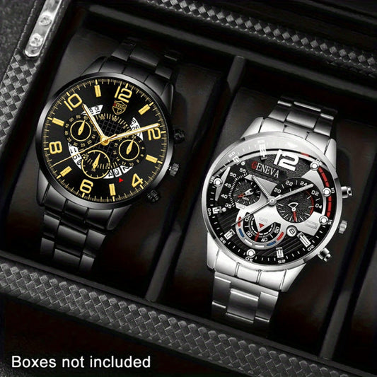 Men's Quartz Watch - 's Gift Set 2pcs Luxury Stainless Steel Watches Business Fashion Analog - product detail view 2