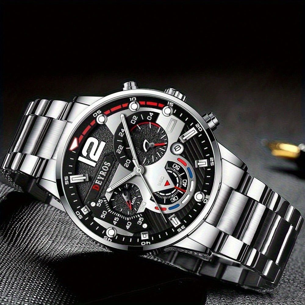 Men's Quartz Watch - 's Gift Set 2pcs Luxury Stainless Steel Watches Business Fashion Analog - product detail view 5