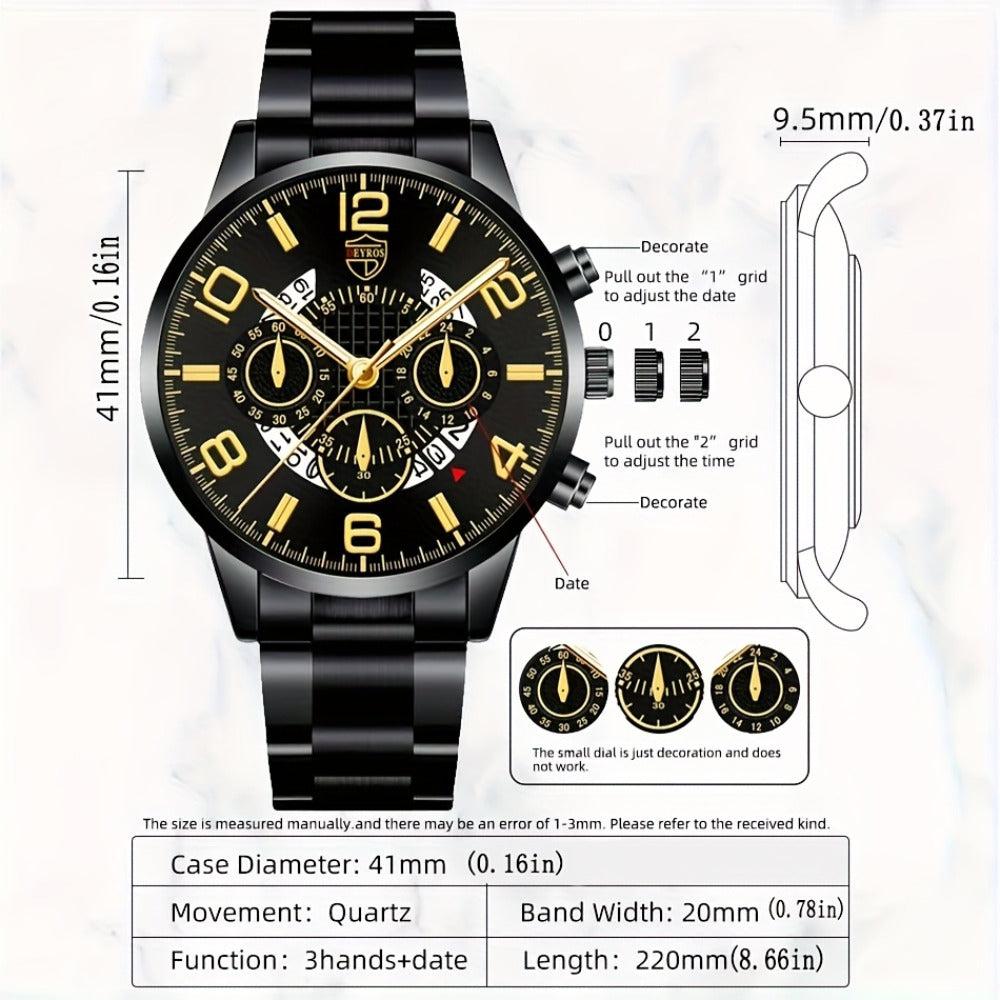 Men's Quartz Watch - 's Gift Set 2pcs Luxury Stainless Steel Watches Business Fashion Analog - product detail view 7