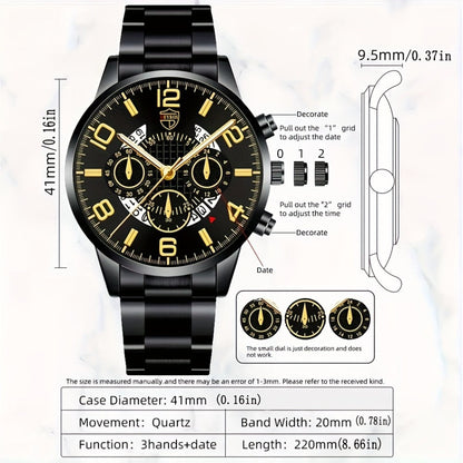 Men's Quartz Watch - 's Gift Set 2pcs Luxury Stainless Steel Watches Business Fashion Analog - product detail view 7