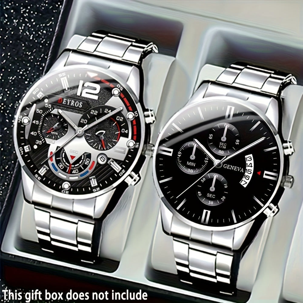 Men's Quartz Watch - 's Gift Set 2pcs Luxury Stainless Steel Watches Business Fashion Analog - product detail view 10
