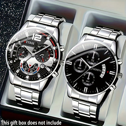 Men's Quartz Watch - 's Gift Set 2pcs Luxury Stainless Steel Watches Business Fashion Analog - product detail view 10
