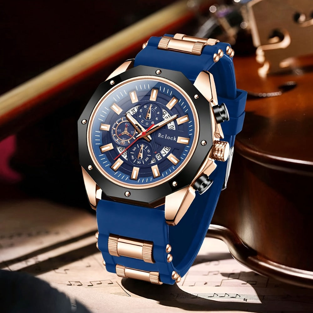 Men's Quartz Watch - 's Large Dial with Auto Calendar | Stainless Steel Strap, Business Sports - product detail view 2
