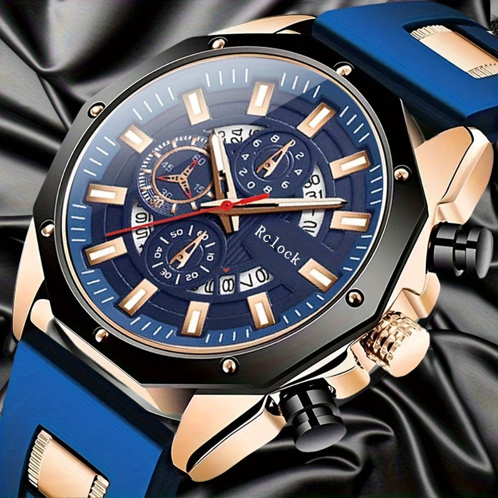 Men's Quartz Watch - 's Large Dial with Auto Calendar | Stainless Steel Strap, Business Sports - product detail view 4