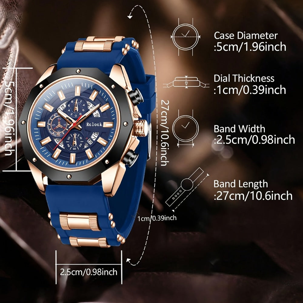 Men's Quartz Watch - 's Large Dial with Auto Calendar | Stainless Steel Strap, Business Sports - product detail view 6