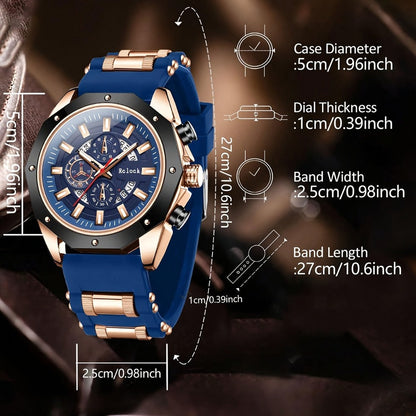 Men's Quartz Watch - 's Large Dial with Auto Calendar | Stainless Steel Strap, Business Sports - product detail view 6