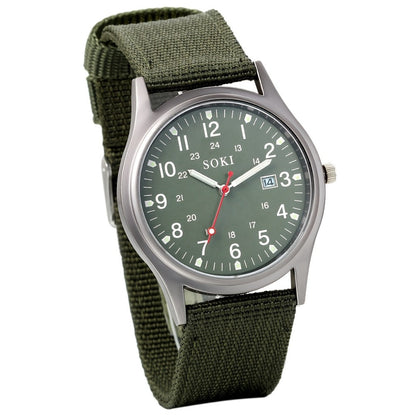 Men's Quartz Watch - 's Outdoor Sport Nylon Strap, Luminous Dial, 24H Scale & Date Calendar - product detail view 3
