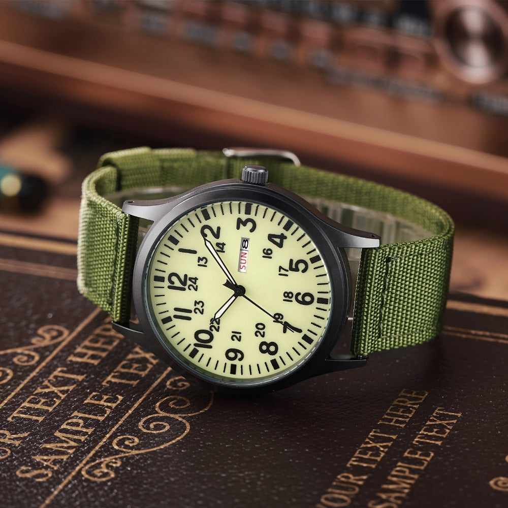 Men's Quartz Watch - 's Outdoor Sport Nylon Strap, Luminous Dial, 24H Scale & Date Calendar - product detail view 4