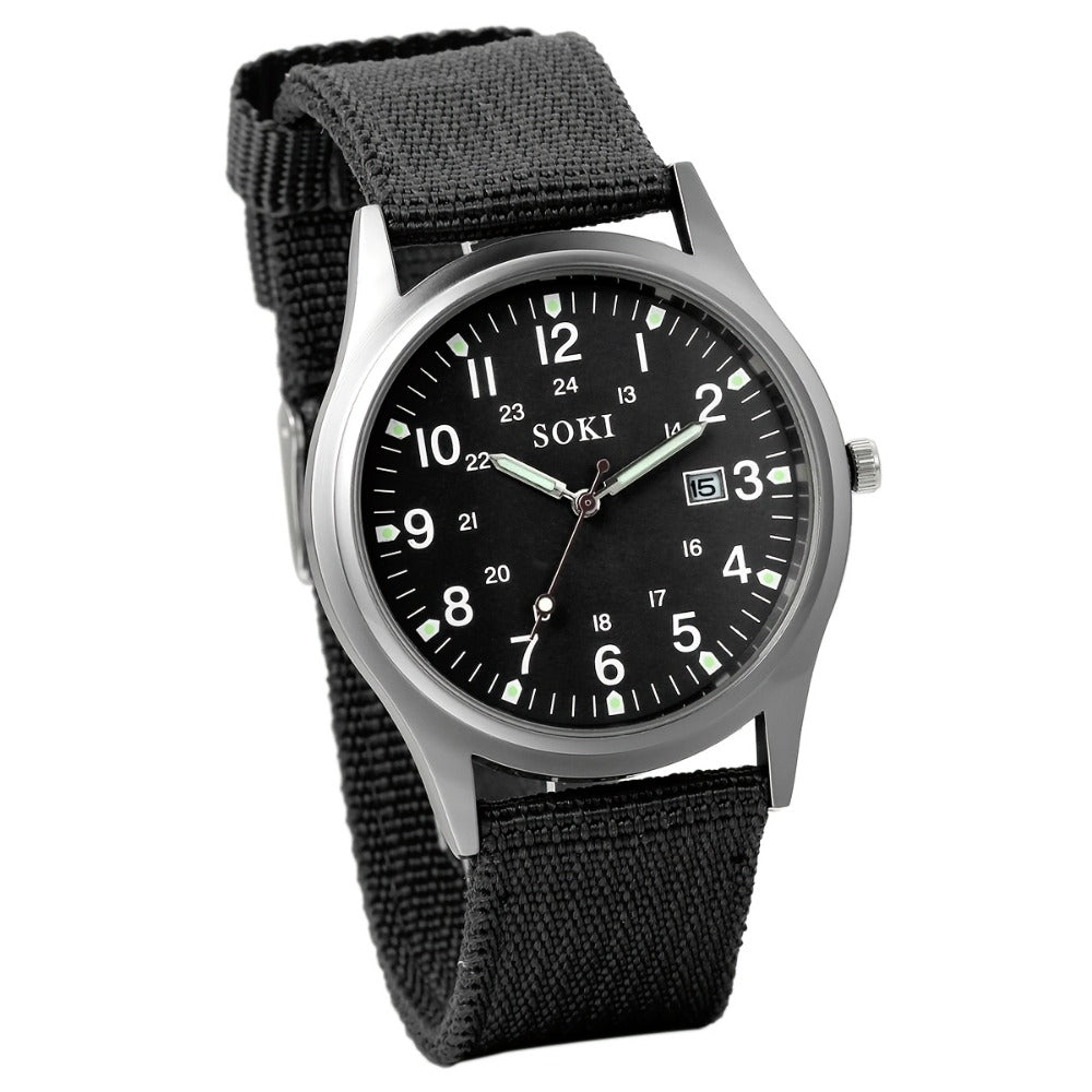 Men's Quartz Watch - 's Outdoor Sport Nylon Strap, Luminous Dial, 24H Scale & Date Calendar - product detail view 5