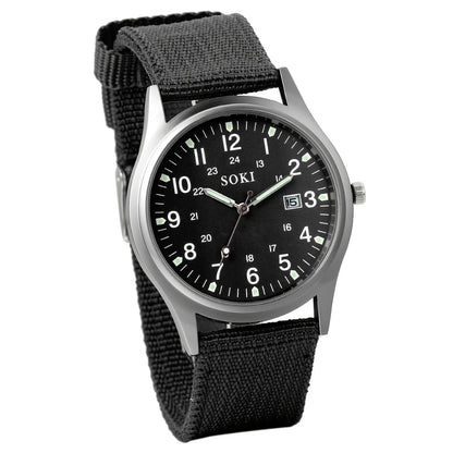 Men's Quartz Watch - 's Outdoor Sport Nylon Strap, Luminous Dial, 24H Scale & Date Calendar - product detail view 5