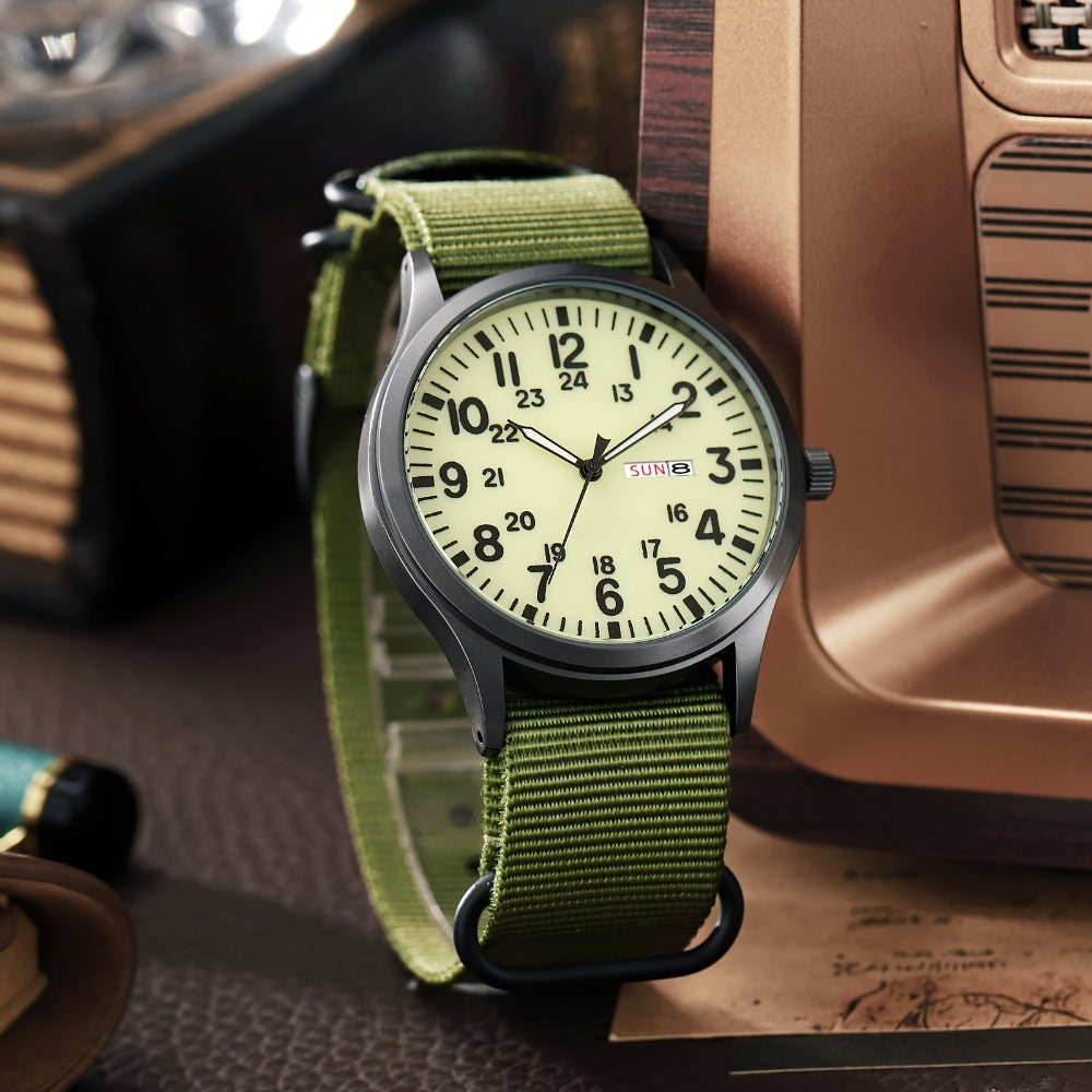 Men's Quartz Watch - 's Outdoor Sport Nylon Strap, Luminous Dial, 24H Scale & Date Calendar - product detail view 6