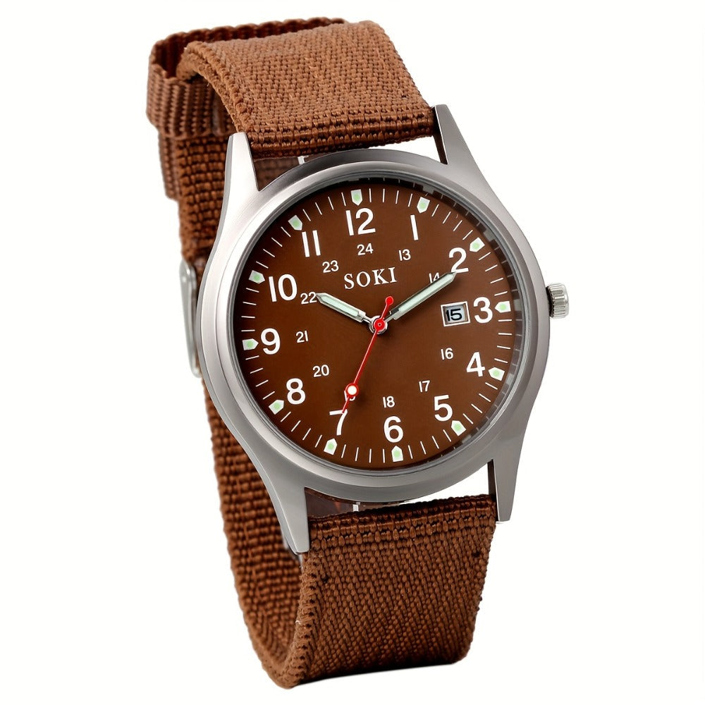 Men's Quartz Watch - 's Outdoor Sport Nylon Strap, Luminous Dial, 24H Scale & Date Calendar - product detail view 7