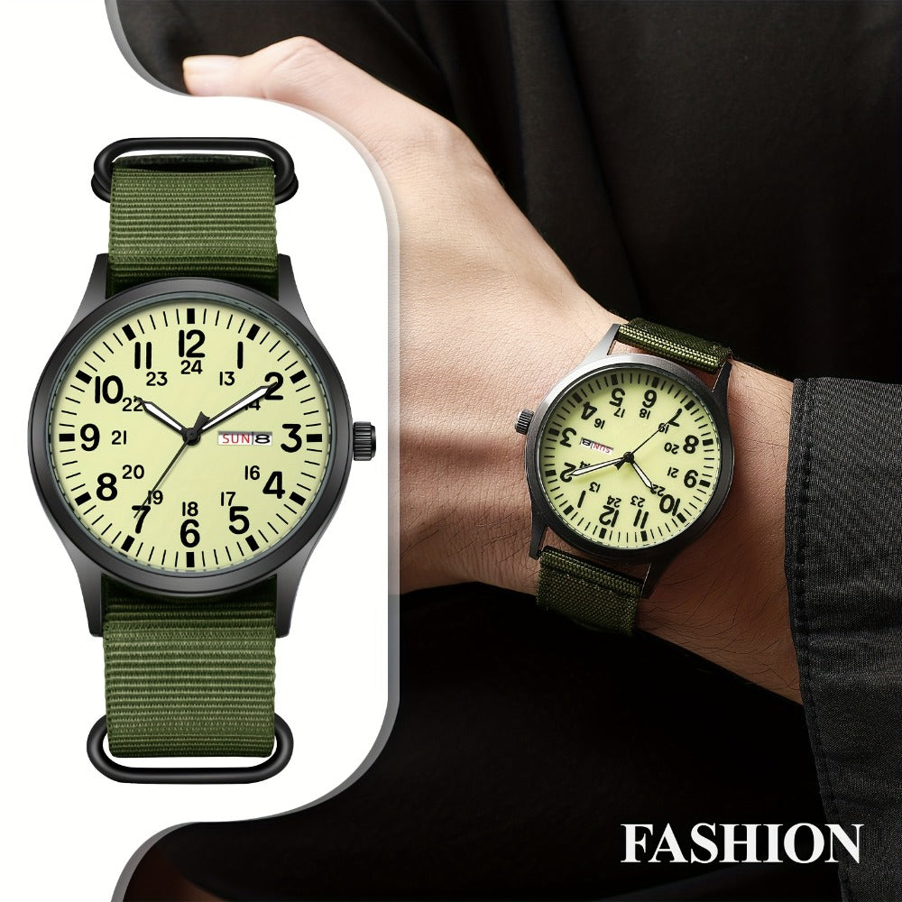 Men's Quartz Watch - 's Outdoor Sport Nylon Strap, Luminous Dial, 24H Scale & Date Calendar - product detail view 8