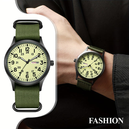 Men's Quartz Watch - 's Outdoor Sport Nylon Strap, Luminous Dial, 24H Scale & Date Calendar - product detail view 8