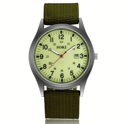 Men's Quartz Watch - 's Outdoor Sport Nylon Strap, Luminous Dial, 24H Scale & Date Calendar - product detail view 9