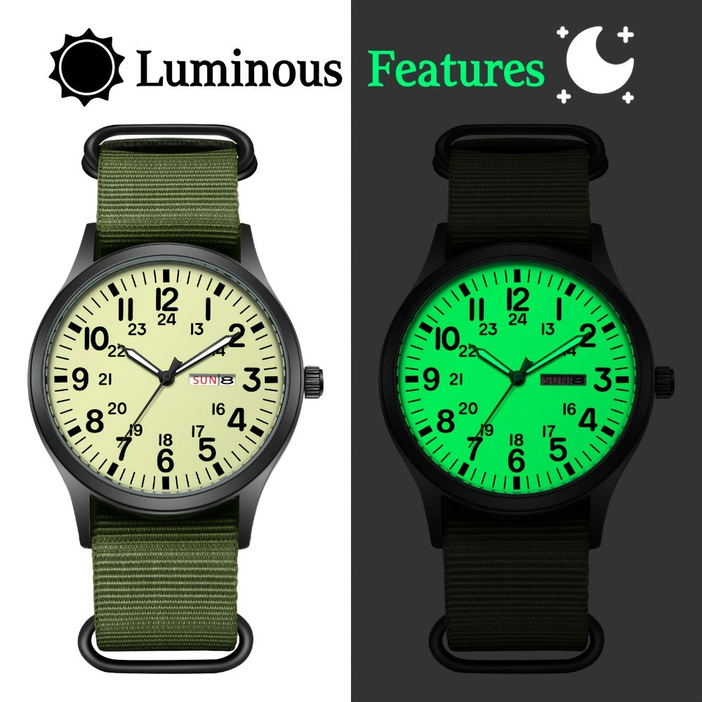 Men's Quartz Watch - 's Outdoor Sport Nylon Strap, Luminous Dial, 24H Scale & Date Calendar - product detail view 10