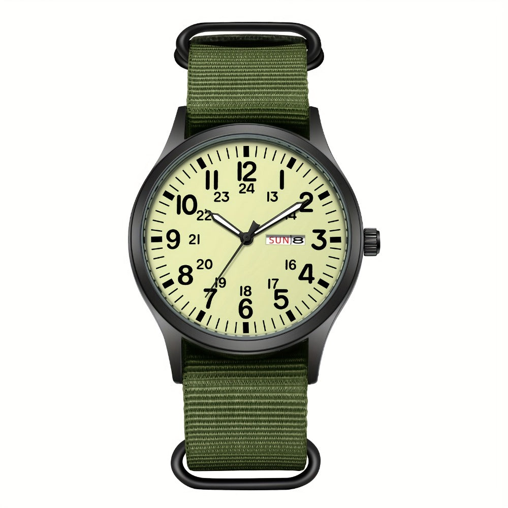 Men's Quartz Watch - 's Outdoor Sport Nylon Strap, Luminous Dial, 24H Scale & Date Calendar - product detail view 11