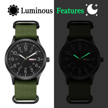 Men's Quartz Watch - 's Outdoor Sport Nylon Strap, Luminous Dial, 24H Scale & Date Calendar - product detail view 12