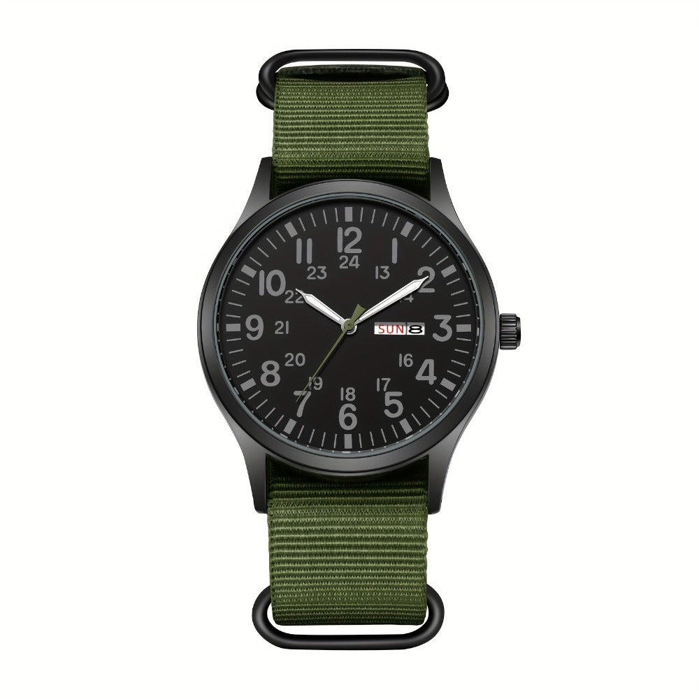 Men's Quartz Watch - 's Outdoor Sport Nylon Strap, Luminous Dial, 24H Scale & Date Calendar - product detail view 13