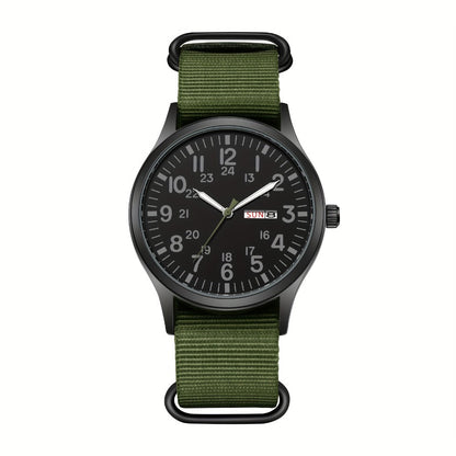 Men's Quartz Watch - 's Outdoor Sport Nylon Strap, Luminous Dial, 24H Scale & Date Calendar - product detail view 13