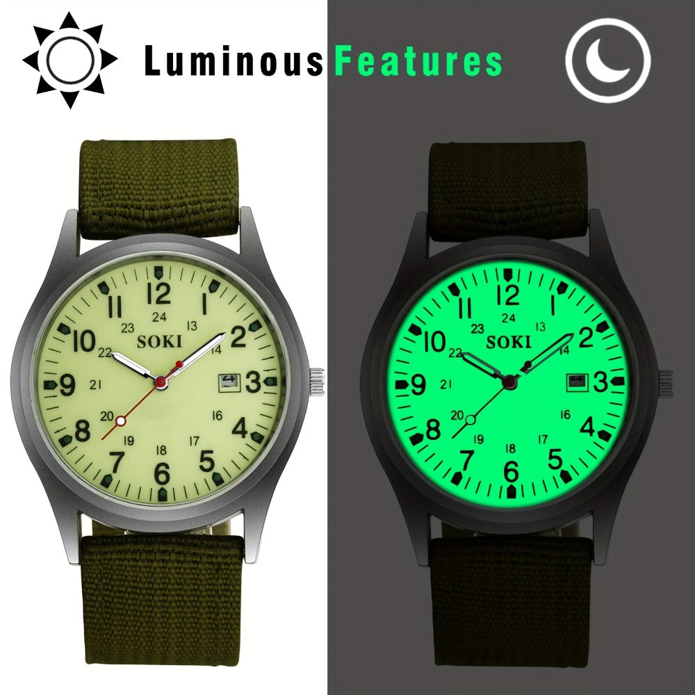 Men's Quartz Watch - 's Outdoor Sport Nylon Strap, Luminous Dial, 24H Scale & Date Calendar - product detail view 16