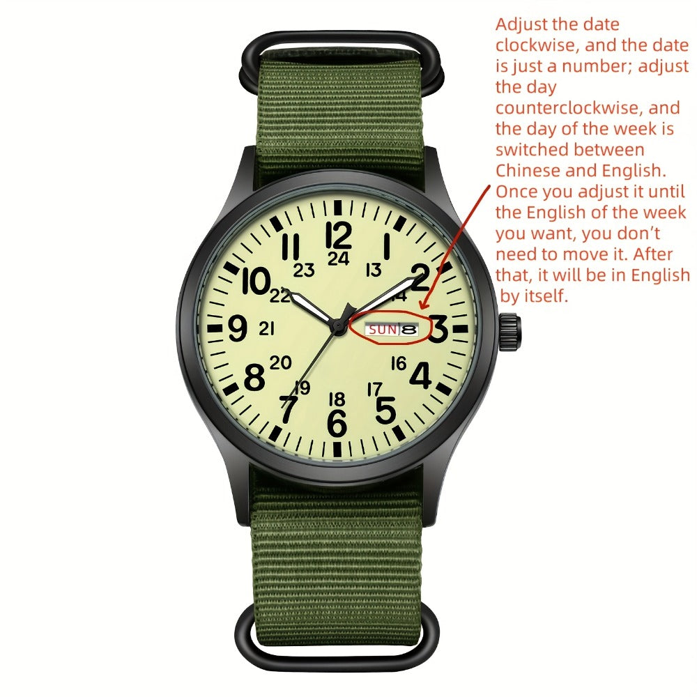 Men's Quartz Watch - 's Outdoor Sport Nylon Strap, Luminous Dial, 24H Scale & Date Calendar - product detail view 20