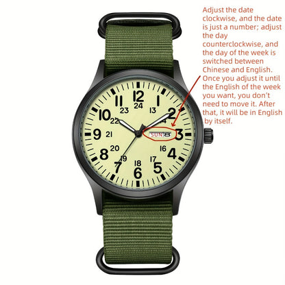 Men's Quartz Watch - 's Outdoor Sport Nylon Strap, Luminous Dial, 24H Scale & Date Calendar - product detail view 20