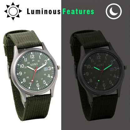 Men's Quartz Watch - 's Outdoor Sport Nylon Strap, Luminous Dial, 24H Scale & Date Calendar - product detail view 22