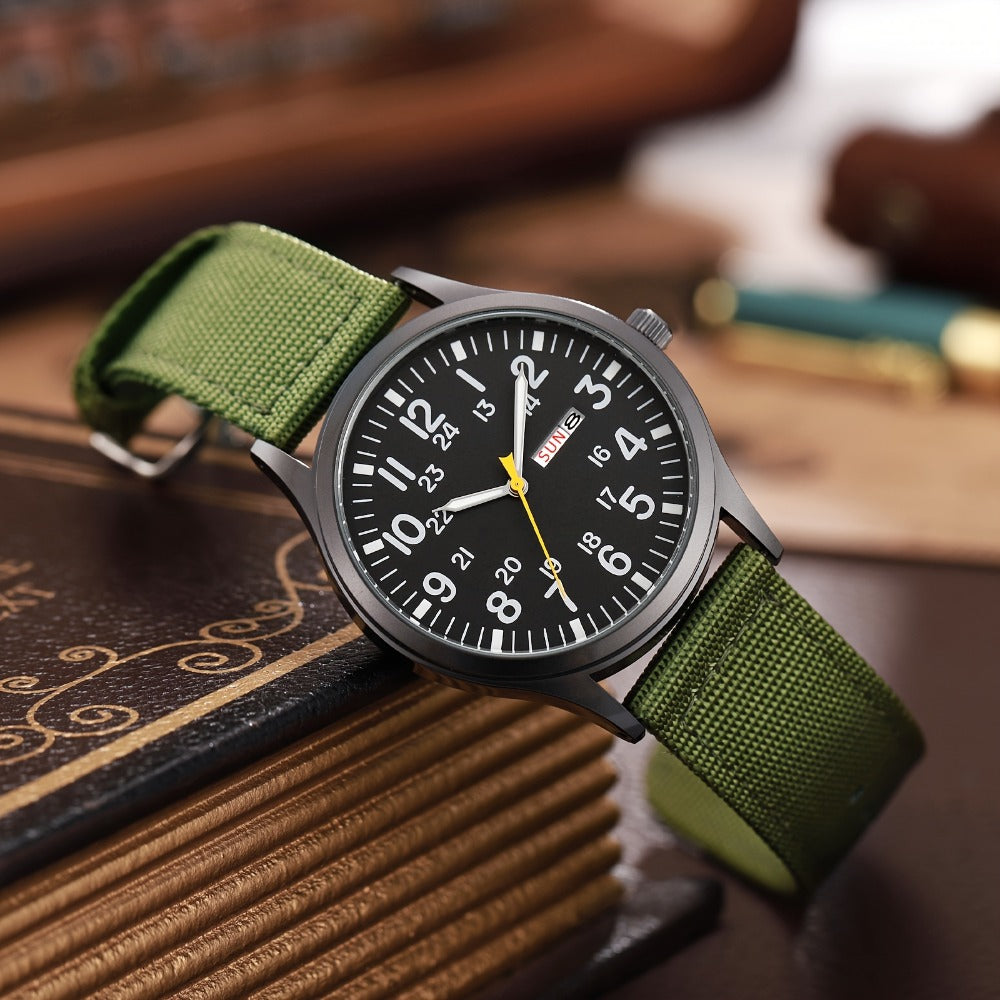 Men's Quartz Watch - 's Outdoor Sport Nylon Strap, Luminous Dial, 24H Scale & Date Calendar - product detail view 24