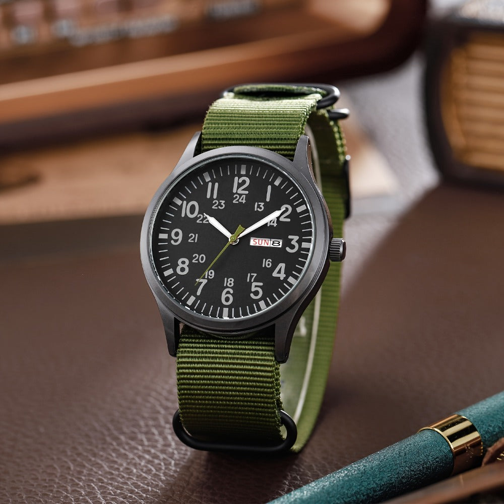 Men's Quartz Watch - 's Outdoor Sport Nylon Strap, Luminous Dial, 24H Scale & Date Calendar - product detail view 25