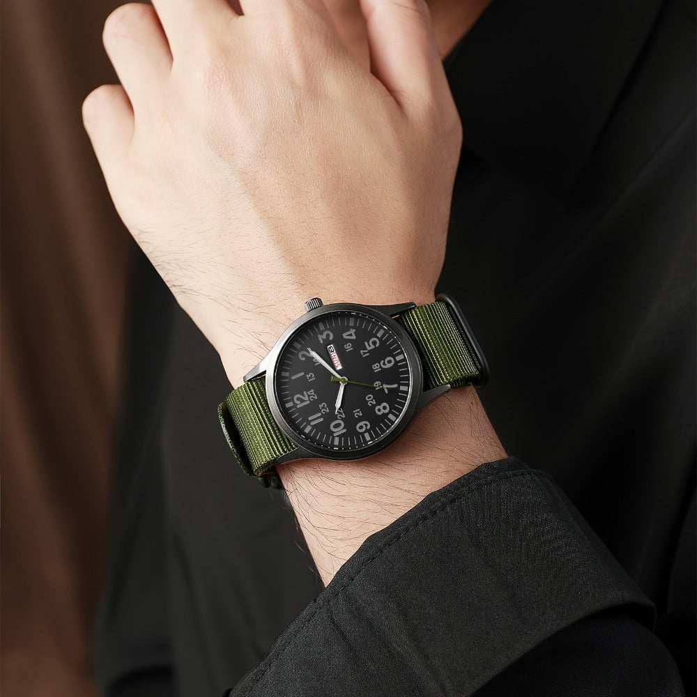 Men's Quartz Watch - 's Outdoor Sport Nylon Strap, Luminous Dial, 24H Scale & Date Calendar - product detail view 26