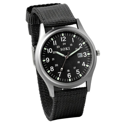 Men's Quartz Watch - 's Outdoor Sport Nylon Strap, Luminous Dial, 24H Scale & Date Calendar - product detail view 35