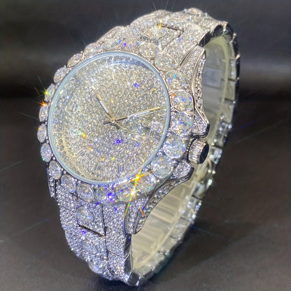 Men's Quartz Watch - 's Rhinestone Calendar Hip Hop Iced Out Business Luxury Couple Silver Gold - main product view