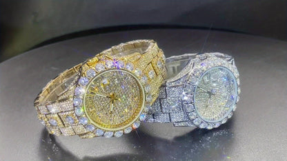 Men's Quartz Watch - 's Rhinestone Calendar Hip Hop Iced Out Business Luxury Couple Silver Gold - product detail view 8