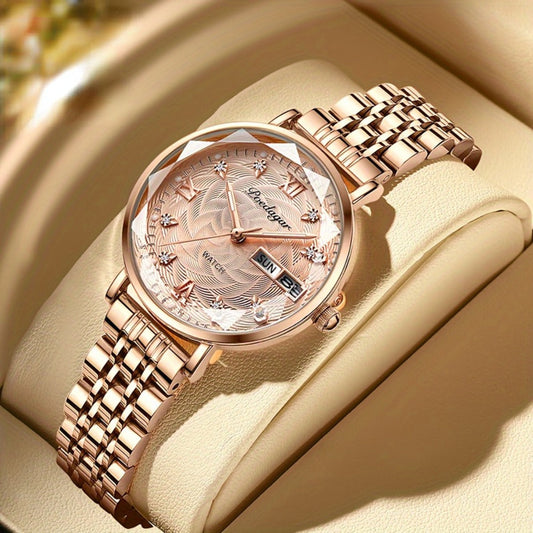 Women's Quartz Watch - 's Rhinestone POEDAGAR Rose Gold Luxury Dress with Luminous Dial - product detail view 2