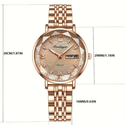 Women's Quartz Watch - 's Rhinestone POEDAGAR Rose Gold Luxury Dress with Luminous Dial - product detail view 4