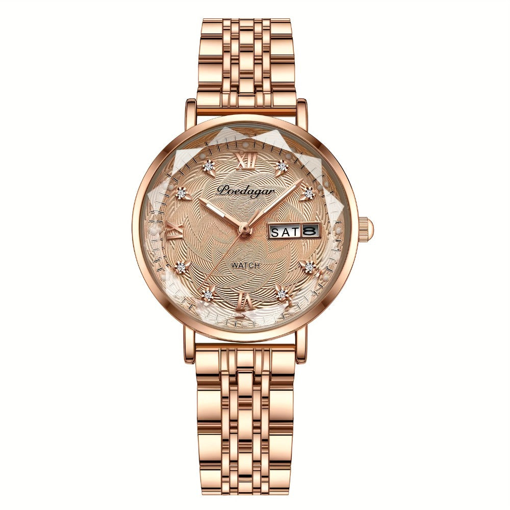 Women's Quartz Watch - 's Rhinestone POEDAGAR Rose Gold Luxury Dress with Luminous Dial - product detail view 6