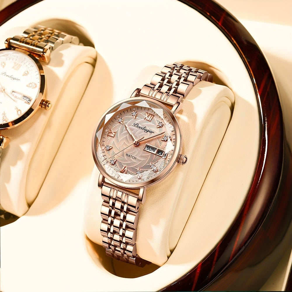 Women's Quartz Watch - 's Rhinestone POEDAGAR Rose Gold Luxury Dress with Luminous Dial - product detail view 9