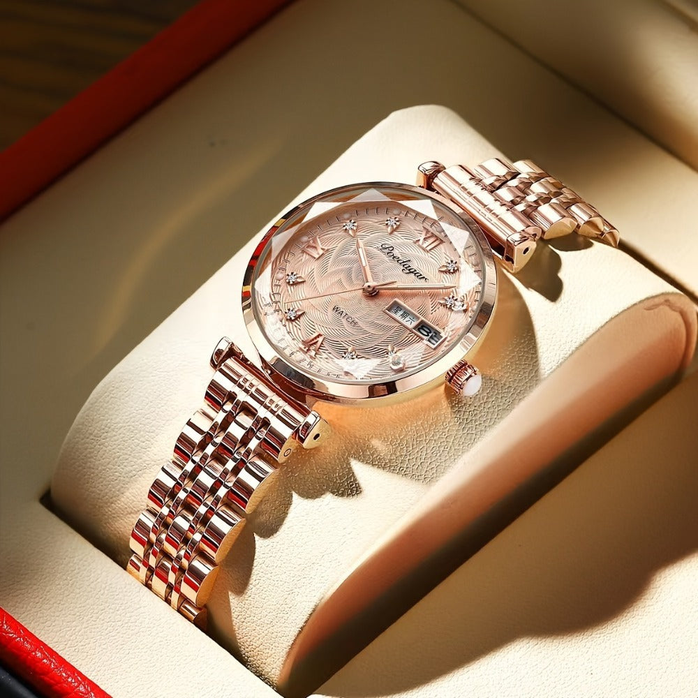 Women's Quartz Watch - 's Rhinestone POEDAGAR Rose Gold Luxury Dress with Luminous Dial - product detail view 10
