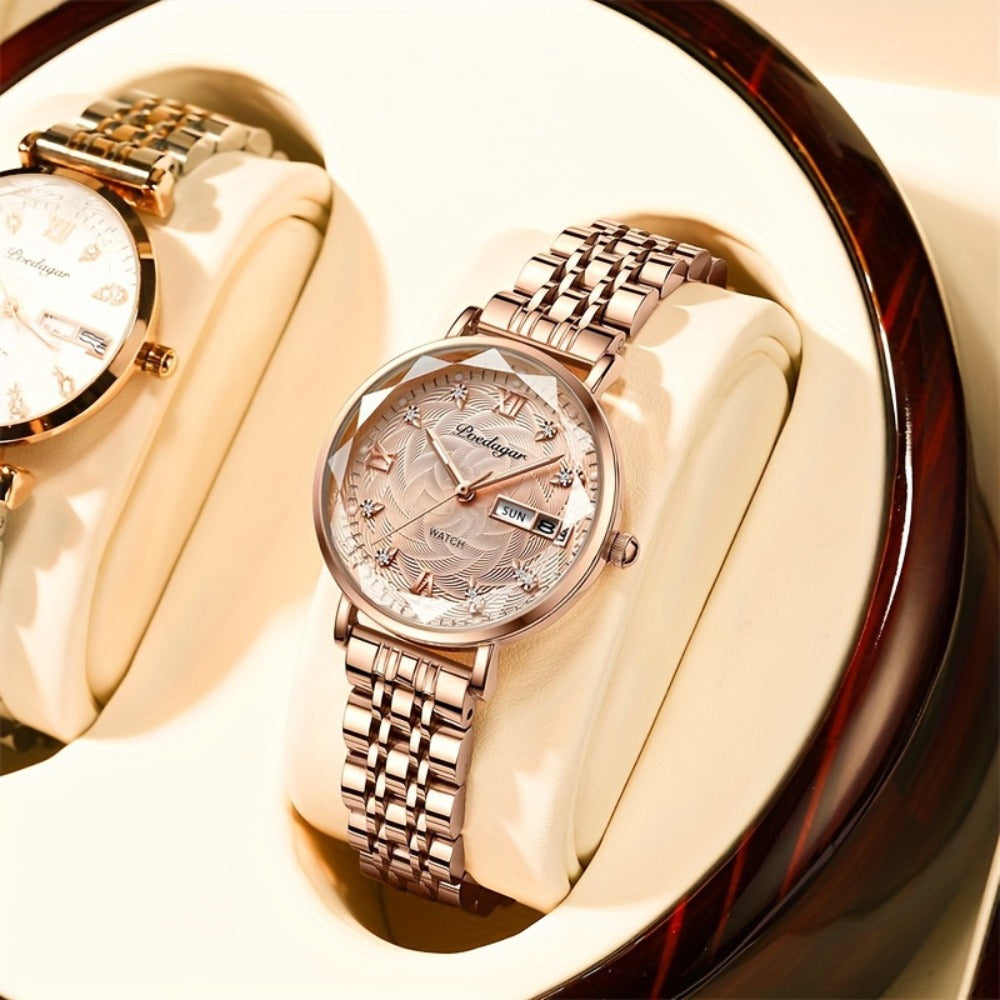 Women's Quartz Watch - 's Rhinestone POEDAGAR Rose Gold Luxury Dress with Luminous Dial - product detail view 12
