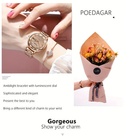Women's Quartz Watch - 's Rhinestone POEDAGAR Rose Gold Luxury Dress with Luminous Dial - product detail view 15