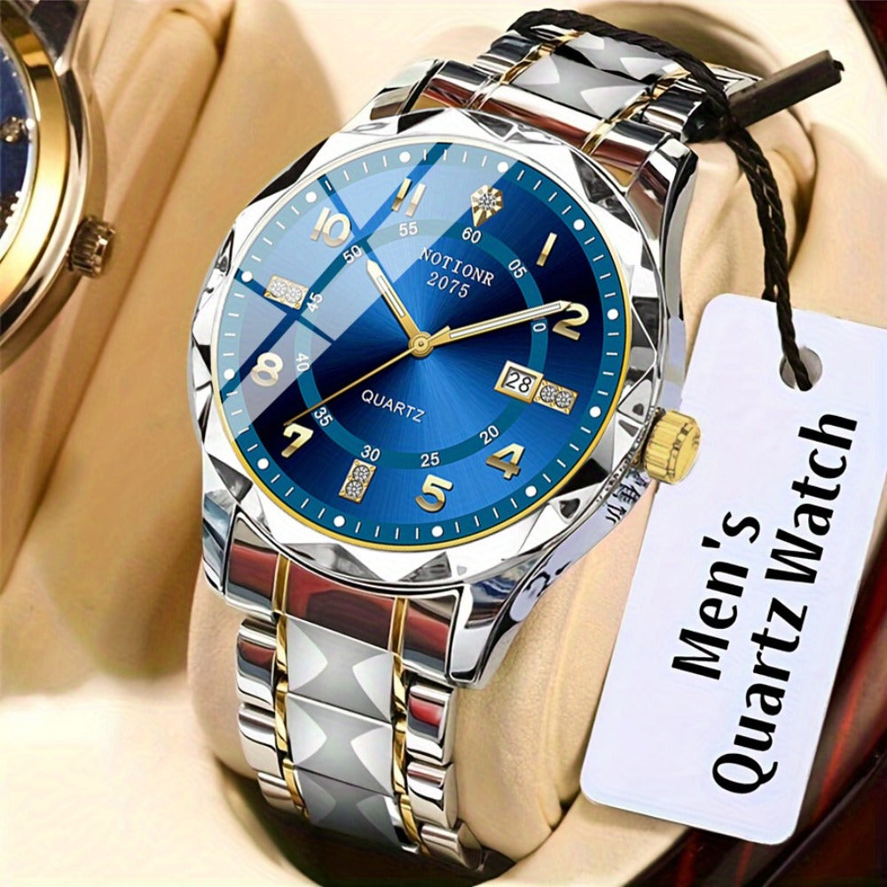 Men's Quartz Watch - 's Roman Numeral Rhinestone Stainless Steel Strap Date Display Minimalist - main product view