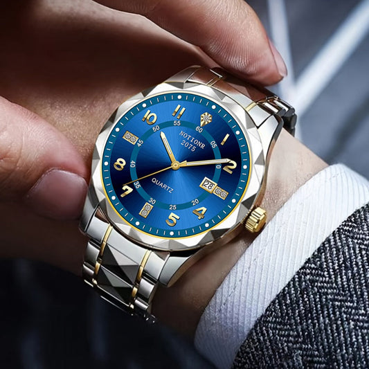 Men's Quartz Watch - 's Roman Numeral Rhinestone Stainless Steel Strap Date Display Minimalist - product detail view 2