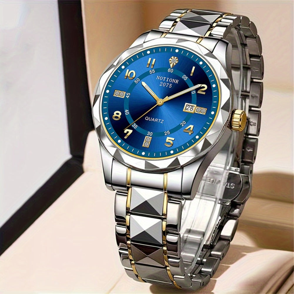 Men's Quartz Watch - 's Roman Numeral Rhinestone Stainless Steel Strap Date Display Minimalist - product detail view 4