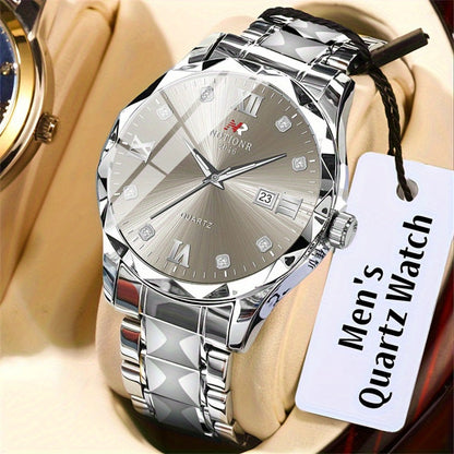 Men's Quartz Watch - 's Roman Numeral Rhinestone Stainless Steel Strap Date Display Minimalist - product detail view 7
