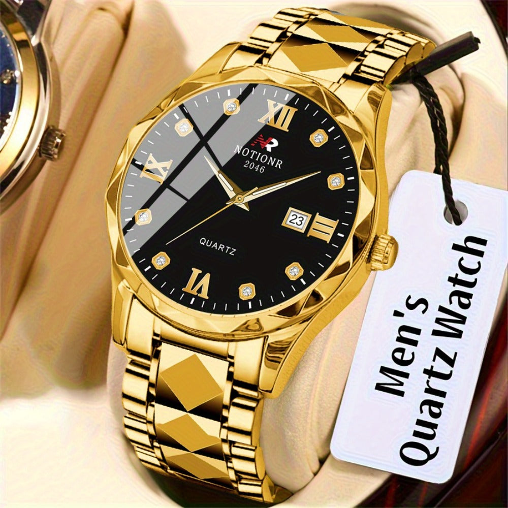 Men's Quartz Watch - 's Roman Numeral Rhinestone Stainless Steel Strap Date Display Minimalist - product detail view 9