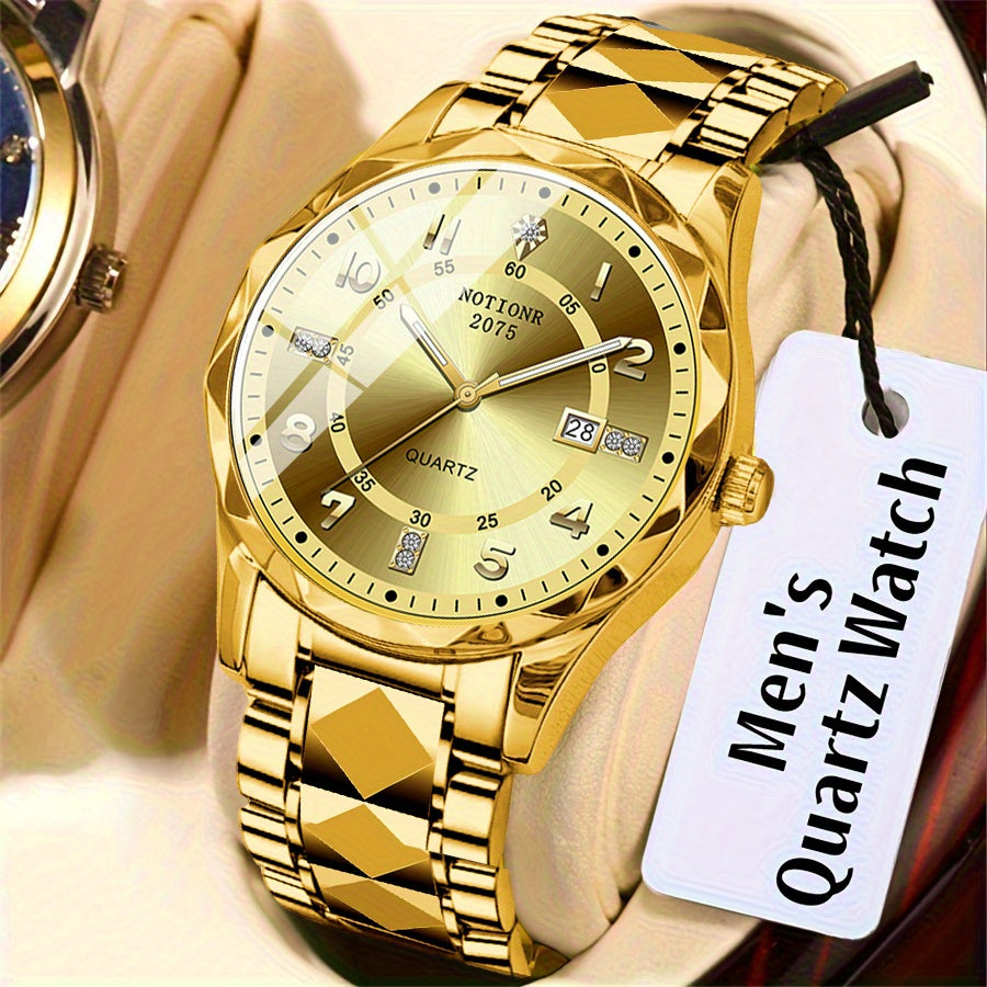Men's Quartz Watch - 's Roman Numeral Rhinestone Stainless Steel Strap Date Display Minimalist - product detail view 11