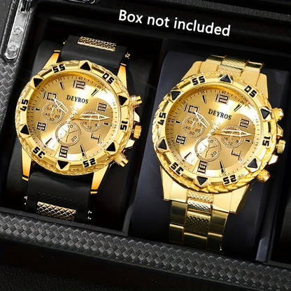Men's Quartz Watch - 's Set of 2 | Stainless Steel Case, Silicone Strap, Business Casual - product detail view 2